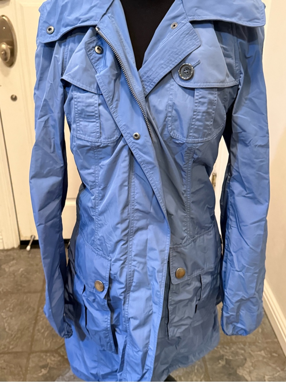 Burberry Light Blue Hooded Trench Coat